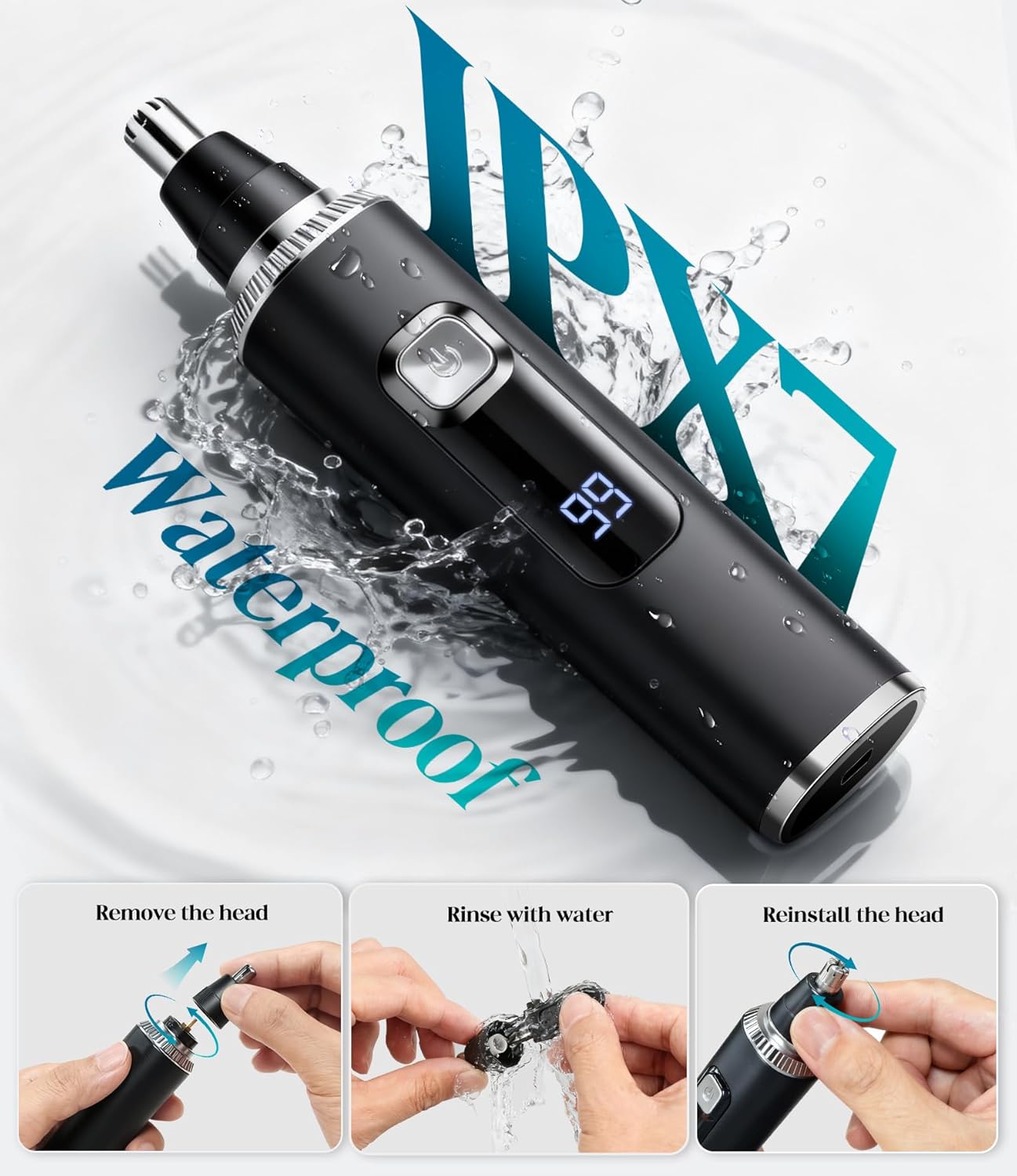 Detalle 2 de Apetexo Nose Hair Trimmer for Men: Painless, 8500 RPM, USB-C Rechargeable & IPX7 Waterproof