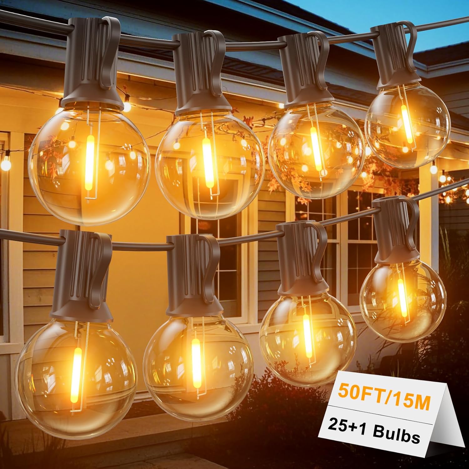 Detalle de LONIUTO Lichterkette Außen 15 m 25+2 G40 LED warmweiß
