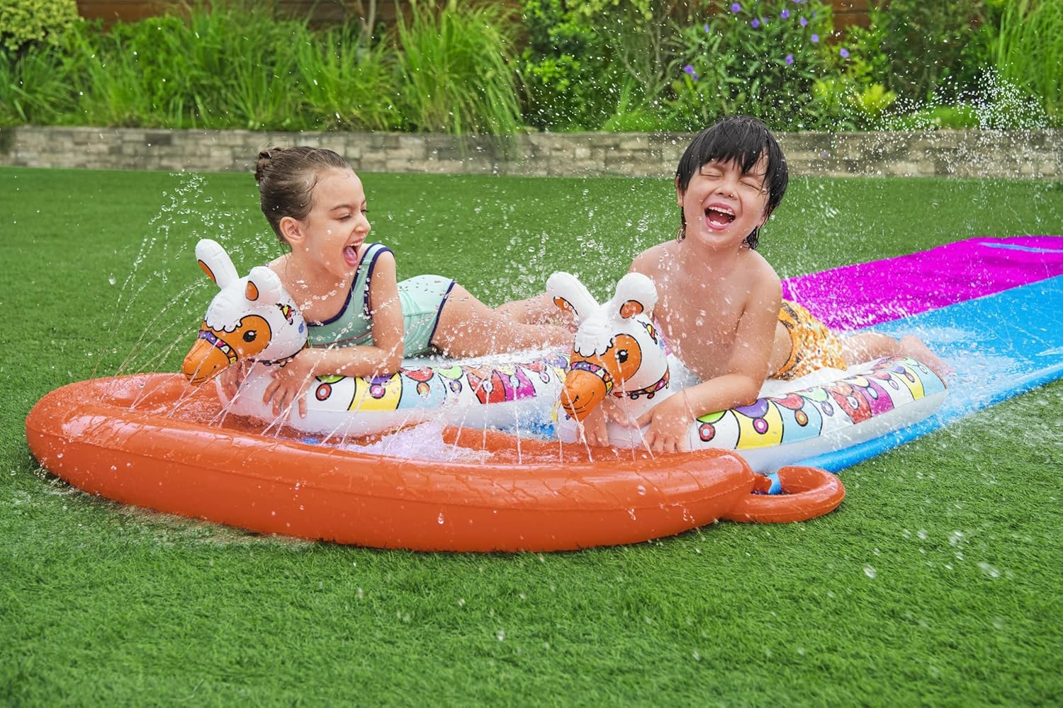 Detalle de Bestway H2OGO! 52320 Toboggan Aquatique 2 Places avec flotteurs et lames gonflables (487 x 138 cm)