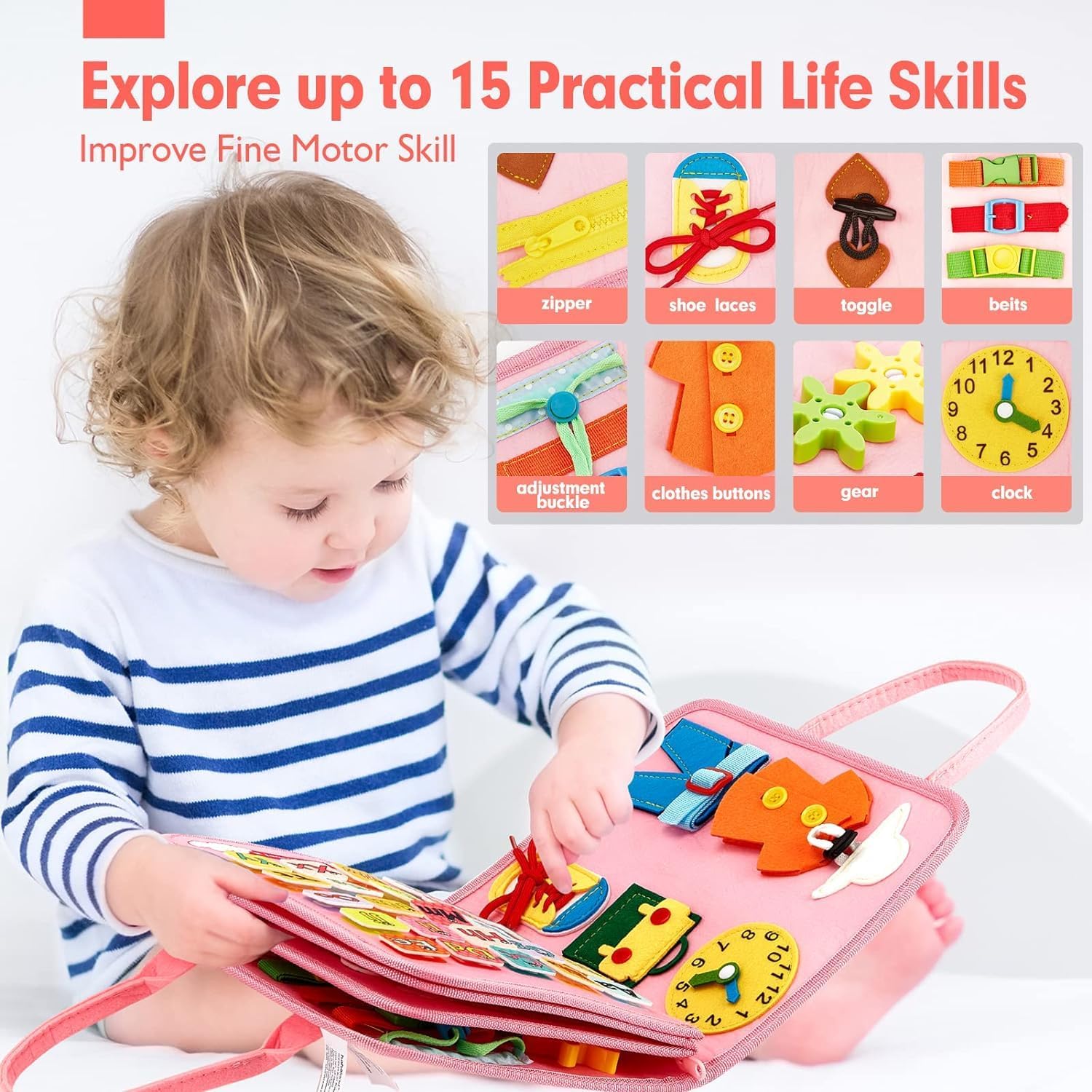 Detalle de Hahaland Montessori Busy Board sensory activity toy for 3+ years 🎲