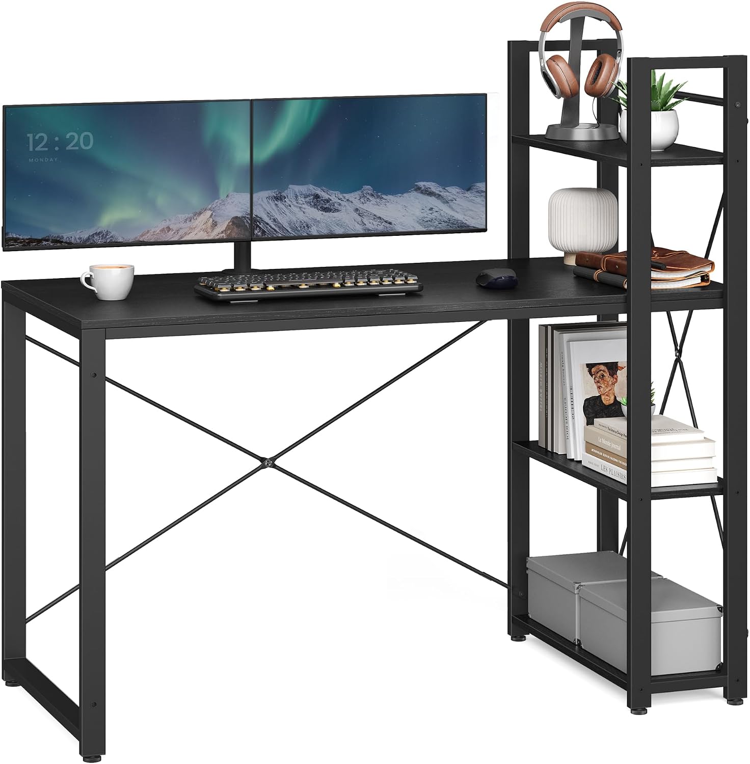 Detalle de VASAGLE BARNET LWD048W44 – biurko komputerowe z regałem, blat 120 × 60 cm