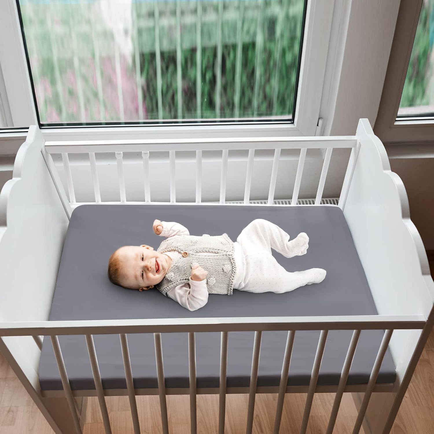 Detalle 2 de Biloban 2-Pack Mini Crib Sheets, 38 x 24-Inch Gray Microfiber