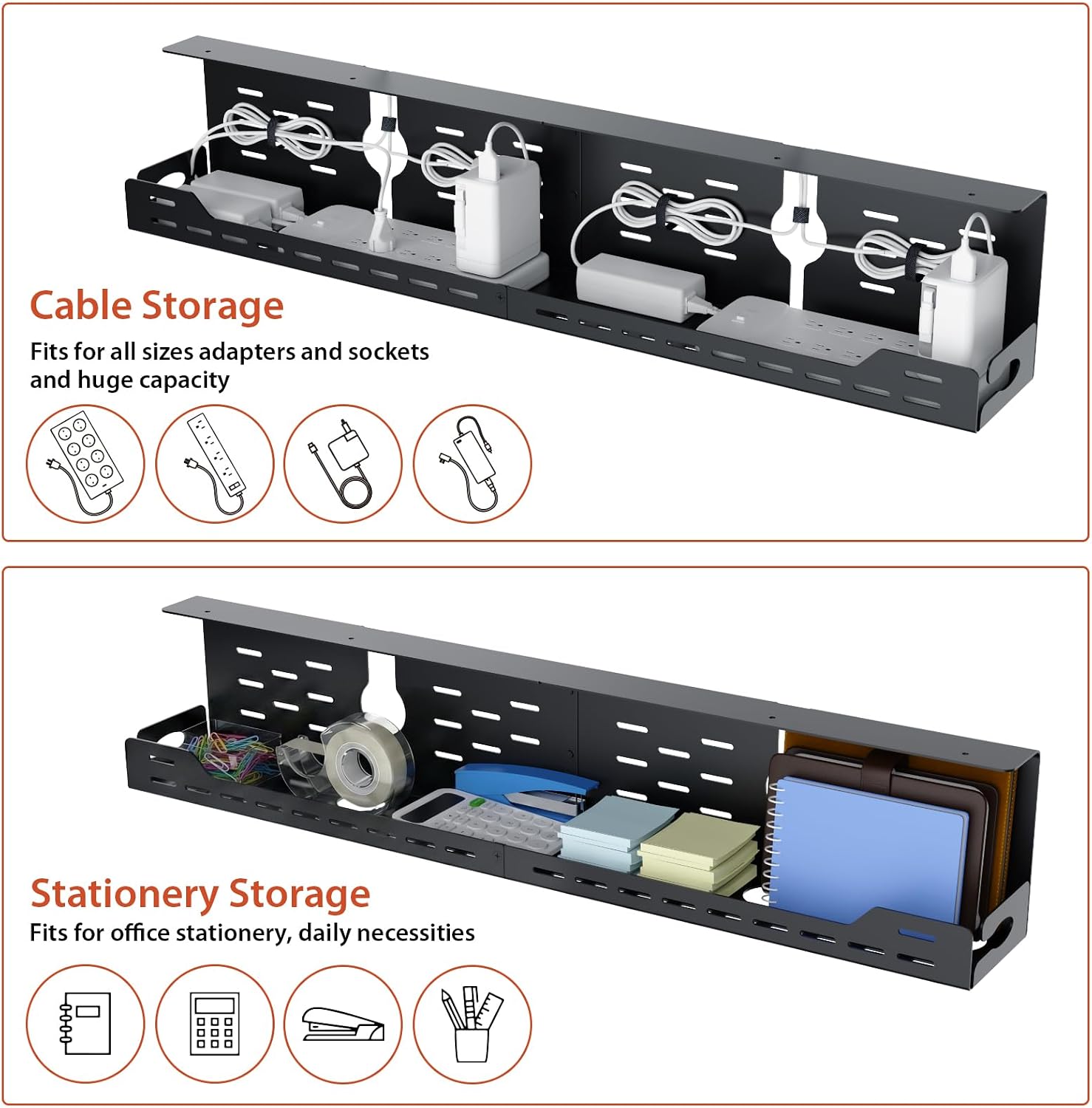Thumbnail 3 de Univivi UN1450 Under Desk Cable Management Tray, 32-Inch Black Steel