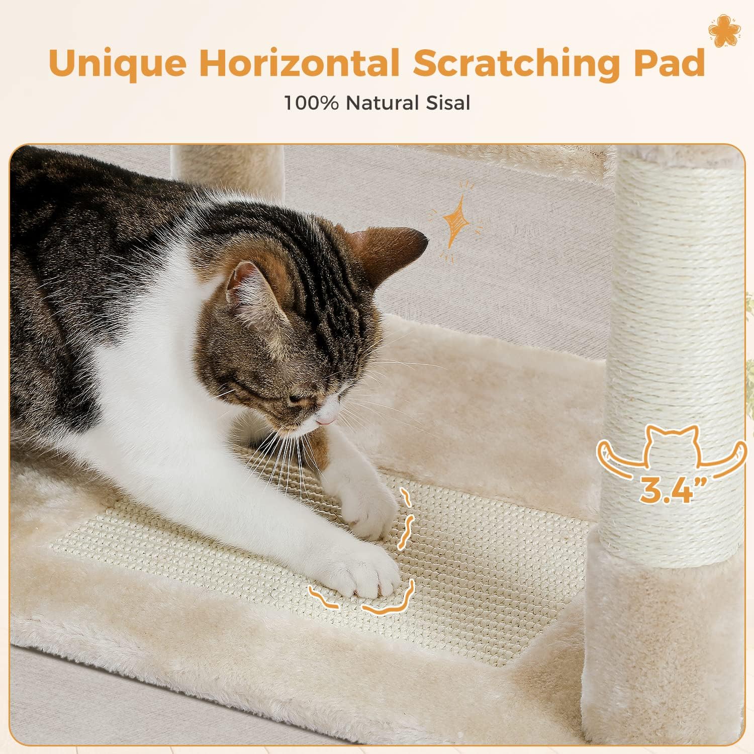 Detalle 2 de PAWZ Road AM01-AMT0204BG Cat Tree, 72.4-Inch Tower with Hammock and Sisal Posts