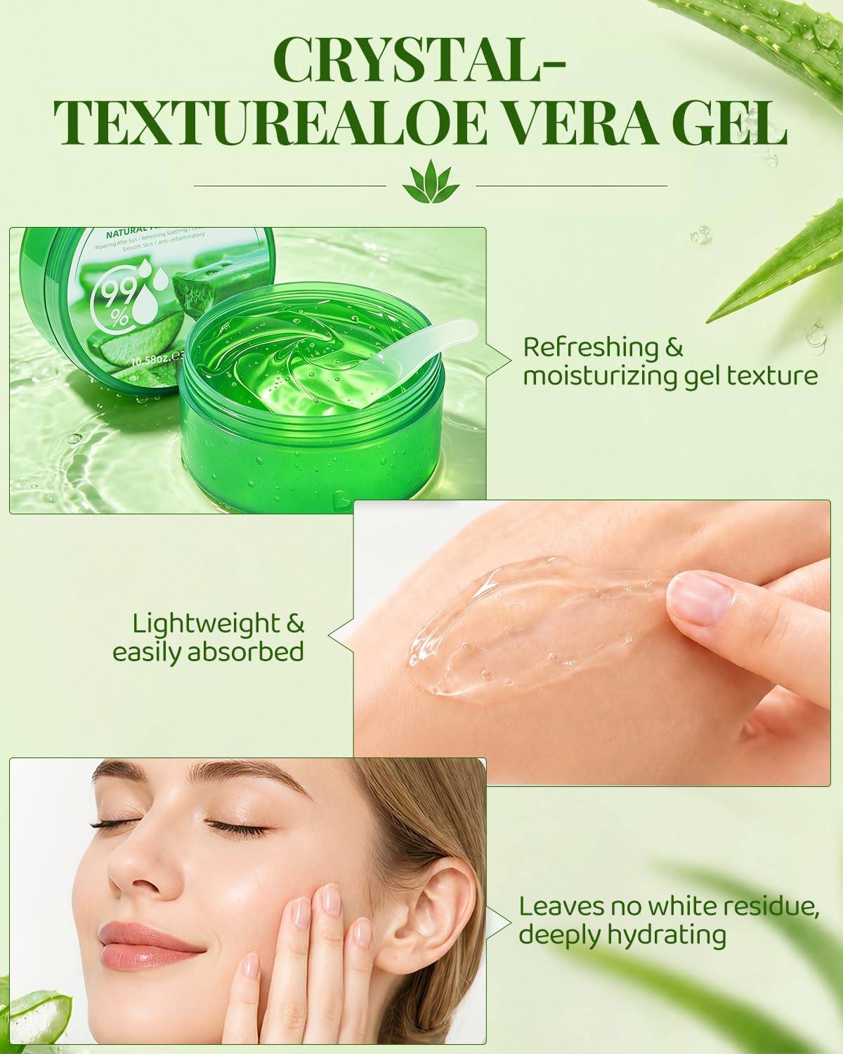 Detalle de Aloe Vera Gel 2 × 300 g + 10 Masken – natürliches Hautpflege-Set