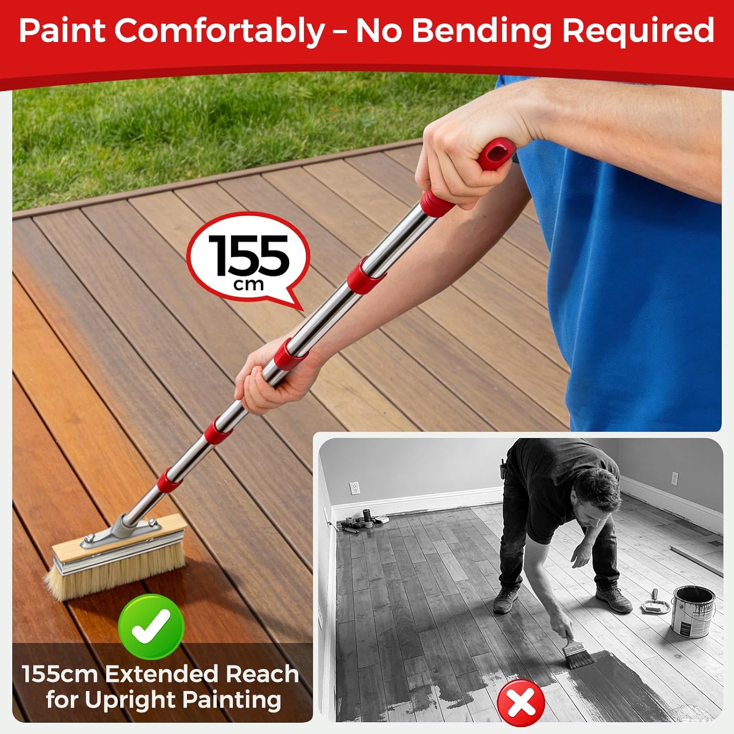 Detalle de 7" Deck Stain Brush with 150cm Long Handle – Deck Stain Applicator Set