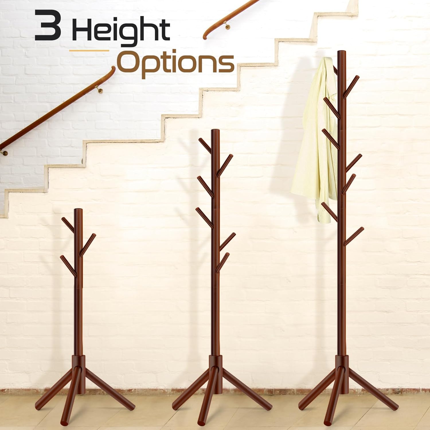 Thumbnail 3 de Freyawin Solid Wooden Freestanding Coat Rack with 8 Hooks and 3 Height Options (New Zealand Pine)