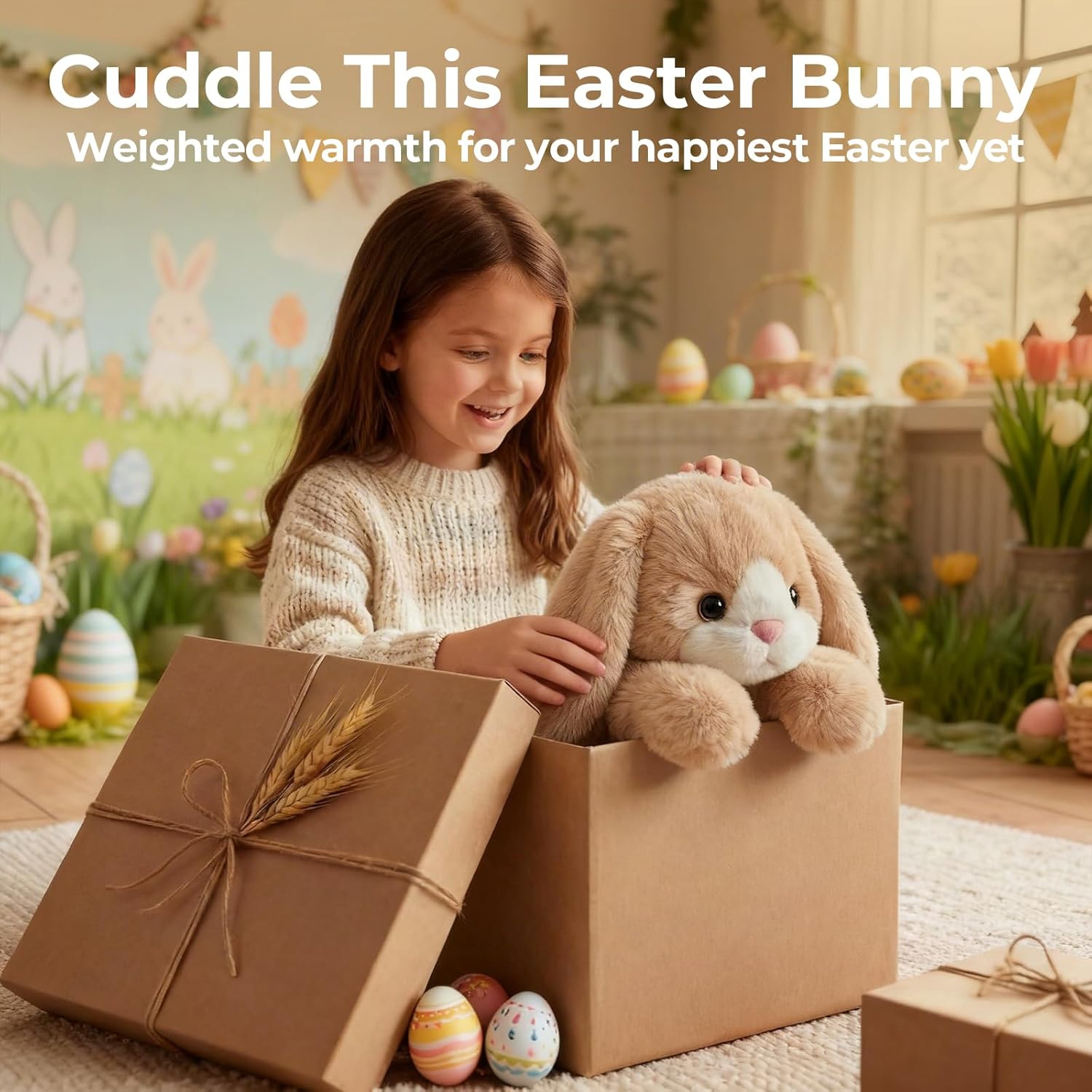 Detalle de Mewaii weighted teddy bunny plush (Cream White) with heatable/coolable inner pad, microwavable design