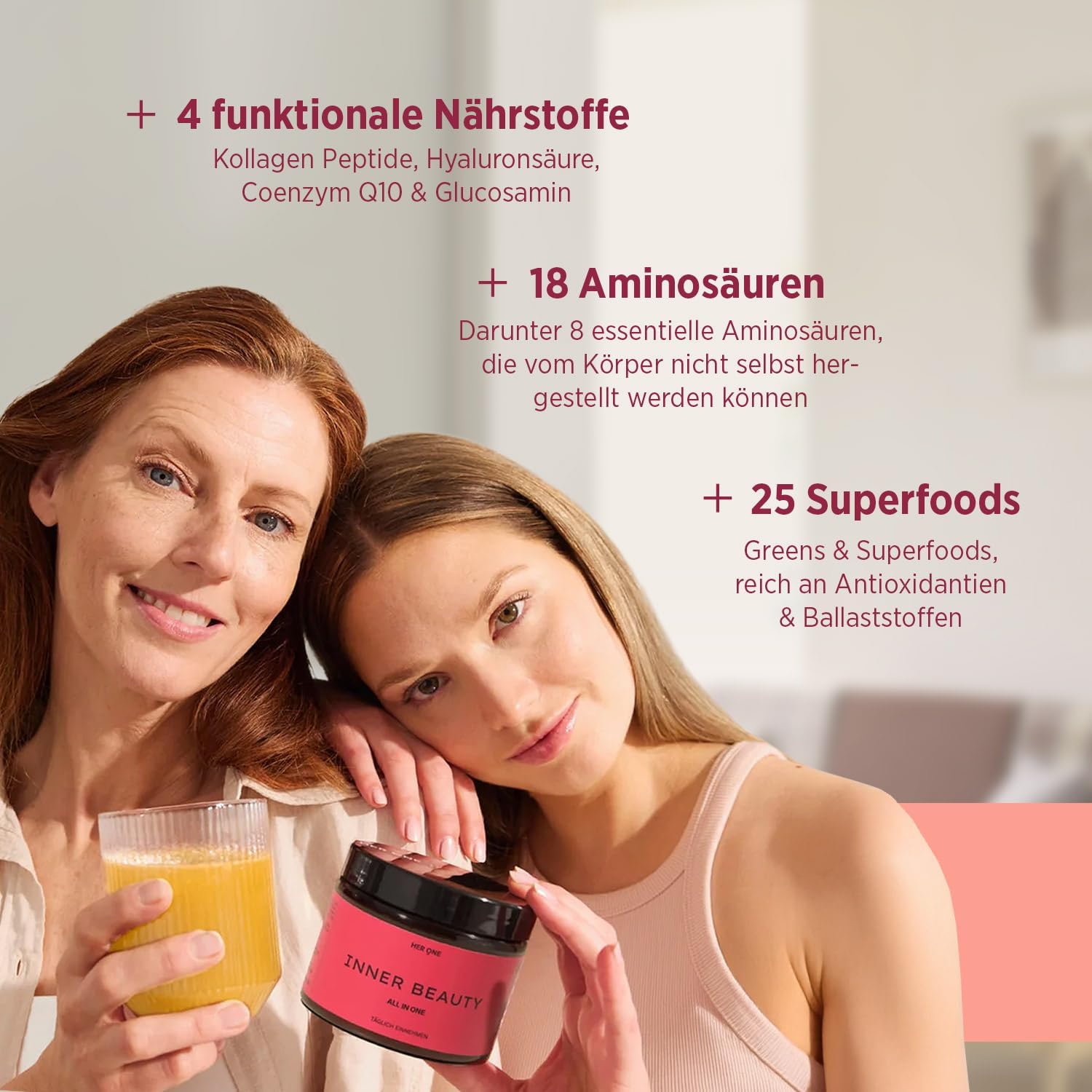 Detalle 2 de HER ONE INNER BEAUTY All in One Mango-Maracuja – Multivitamin & Mineralien für Frauen, 30 Portionen