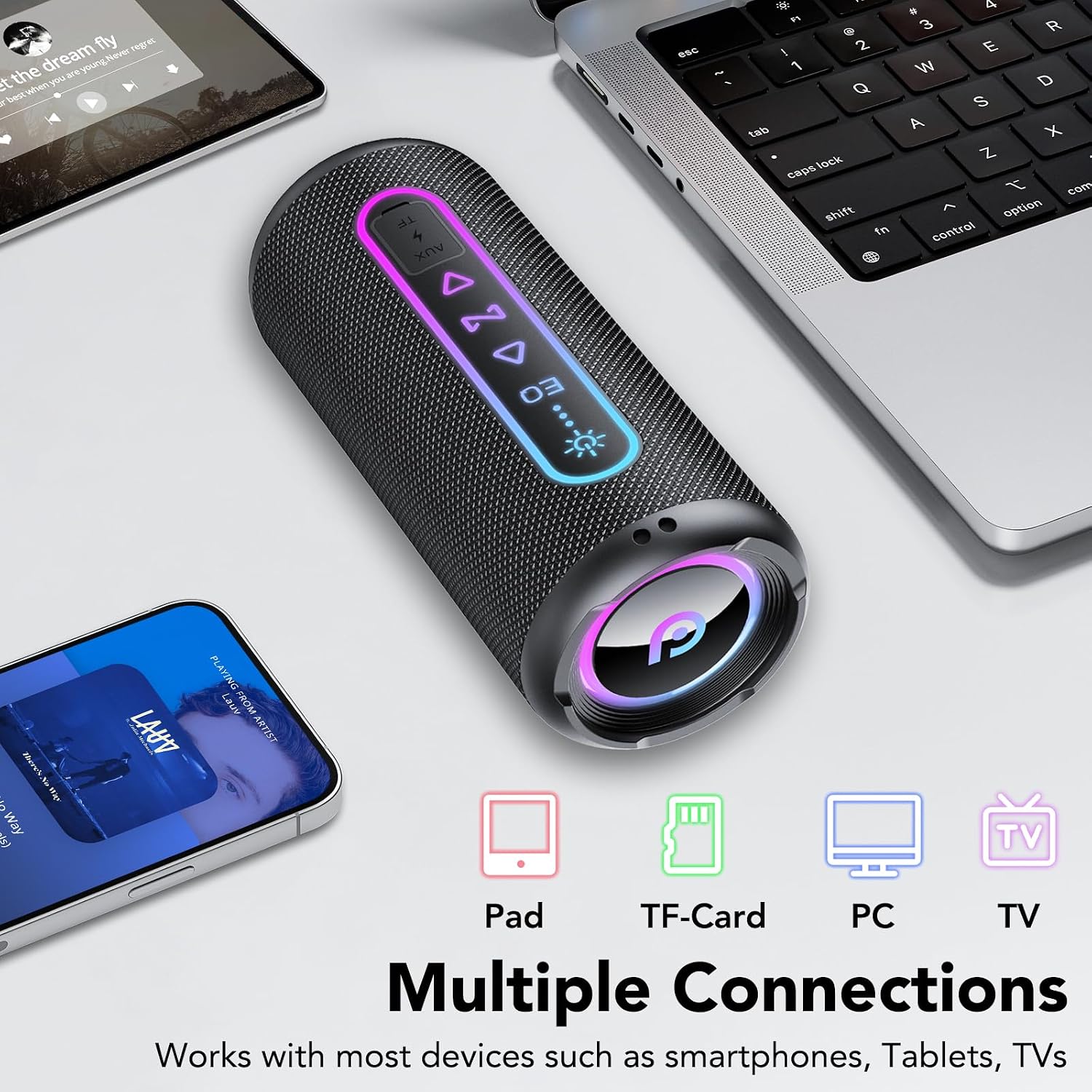 Detalle de Bluetooth Speaker with RGB Lights and 30-Hour Battery Life