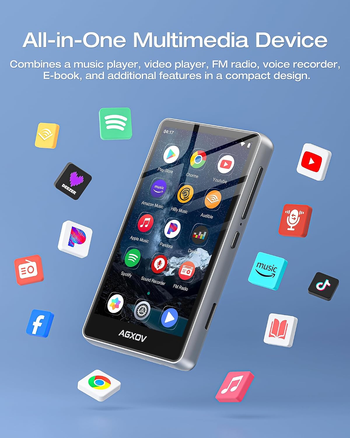 Thumbnail 1 de Lettore MP3 Spotify AGXOV 144 GB con Bluetooth e WiFi, Schermo touch 4,02'' – Silver