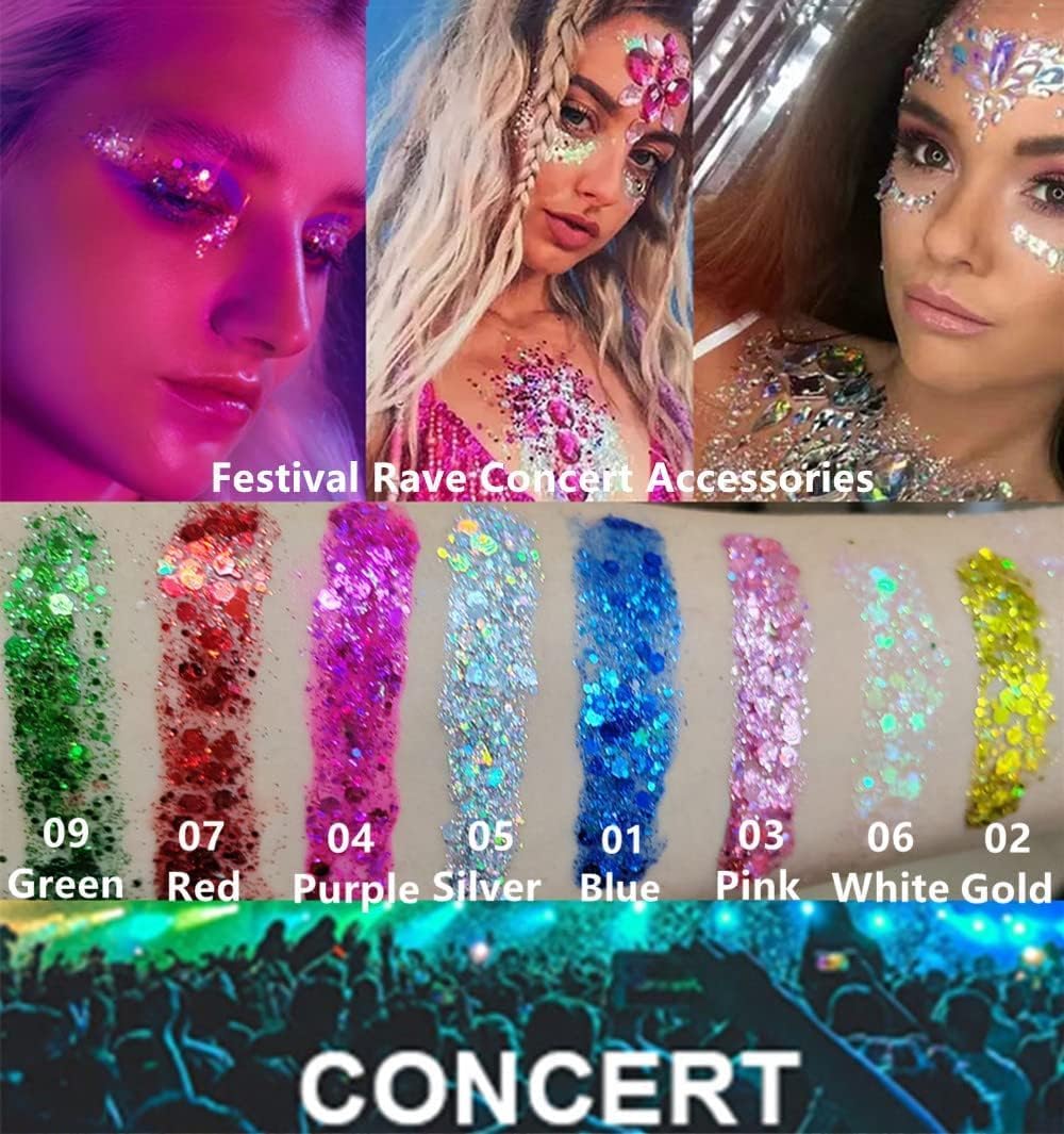 Thumbnail 6 de Go Ho Clear White Face & Body Glitter Gel (Holographic Chunky Sequins) for Party, Rave, and Halloween Makeup