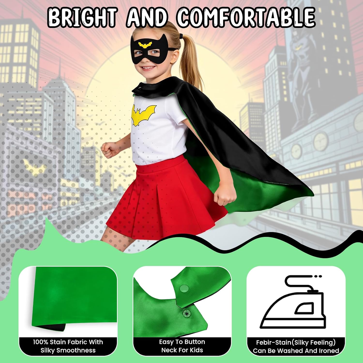 Detalle de InPoTo Superhero Capes for Kids: Double-Sided Capes with Masks for 4–12 Years