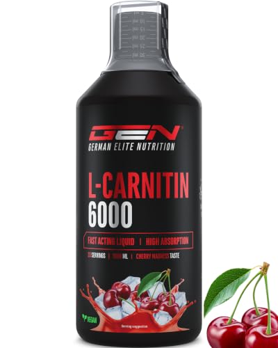 Detalle de L-Carnitina 6000 Liquid 1000 ml di GEN German Elite Nutrition – Cherry Madness, vegano e ad alto dosaggio