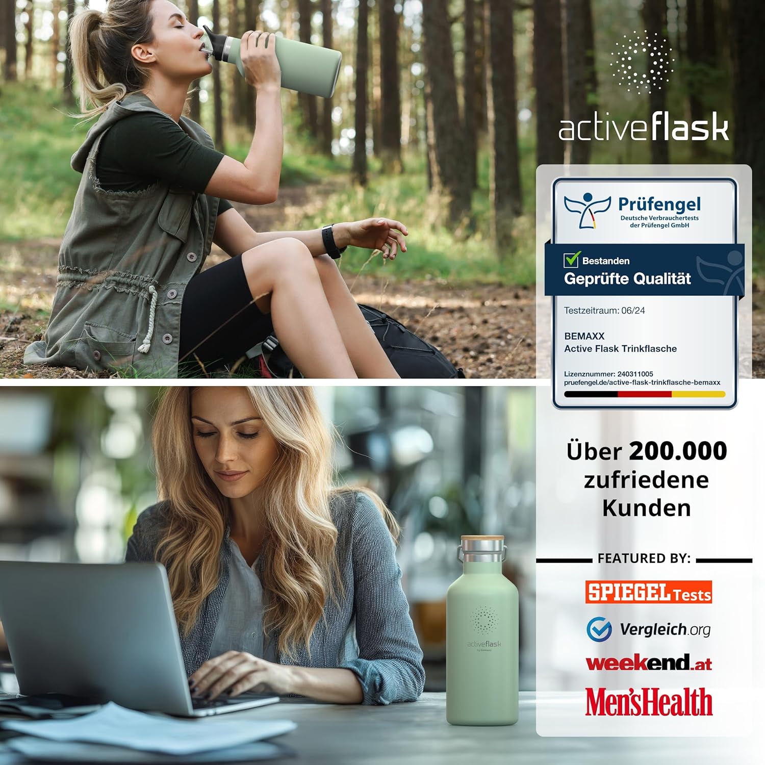 Thumbnail 6 de Edelstahl-Trinkflasche mit Strohhalm, Infuser & 3 Deckeln – für Sport, Fahrrad und unterwegs