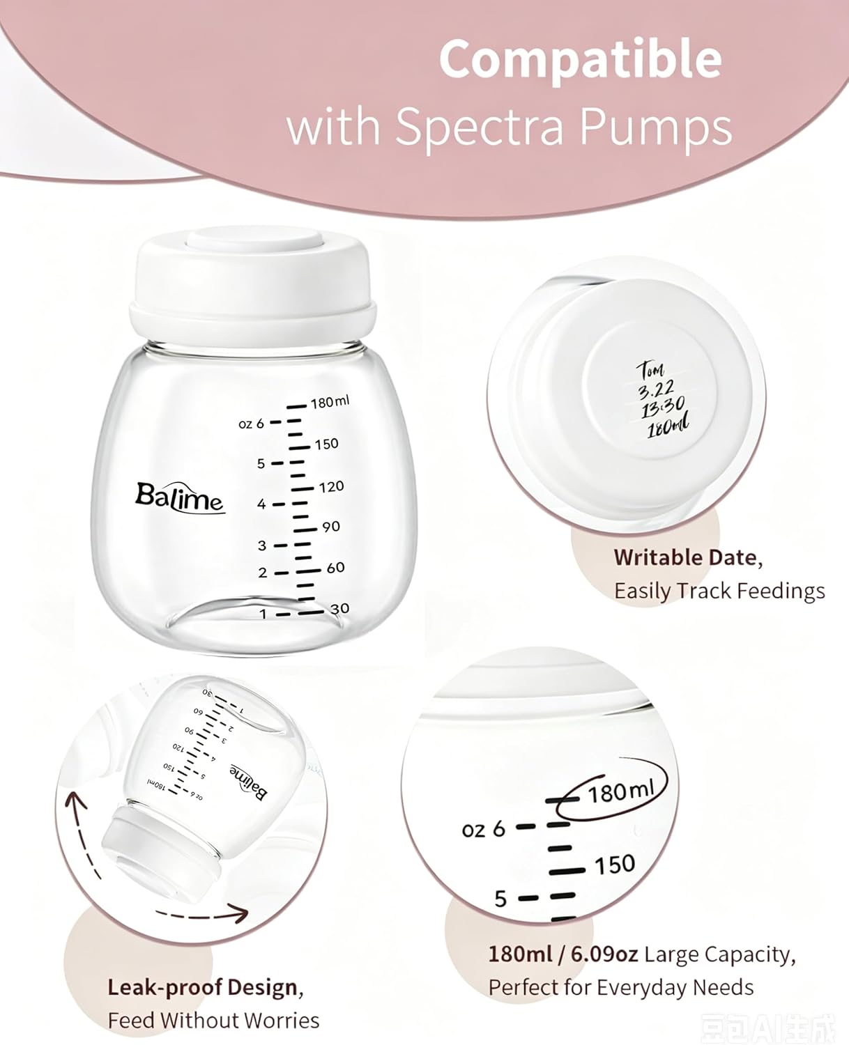 Thumbnail 6 de BALIME 6oz Breast Milk Storage Bottles 4-Pack