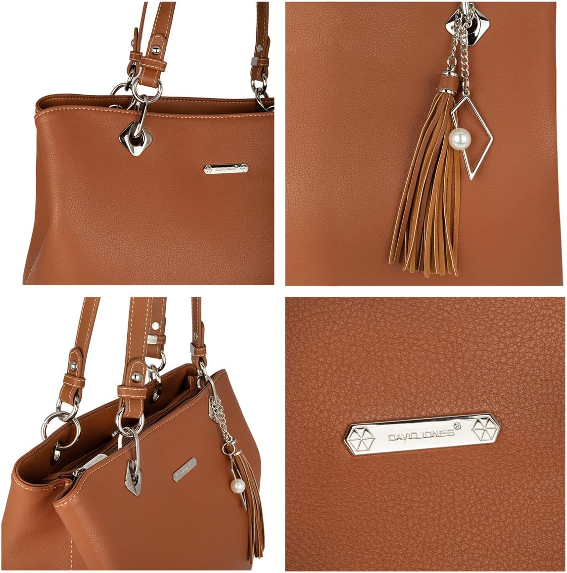 Thumbnail 4 de David Jones sac à main porté épaule en cuir PU souple – cabas tote grande capacité avec plusieurs compartiments