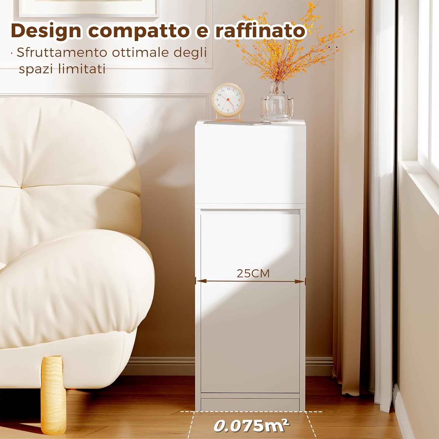 Detalle de BEWISHOME Comodino Stretto 2 pezzi – 25 cm di larghezza, stile moderno