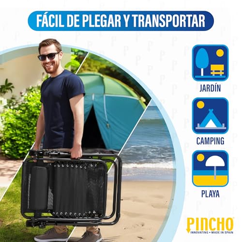 Detalle 2 de Pincho Tumbona Exterior de Gravedad Cero – Pack 2, Sillas Reclínables o Hamacas para Playa, Terraza y Camping (Negro)