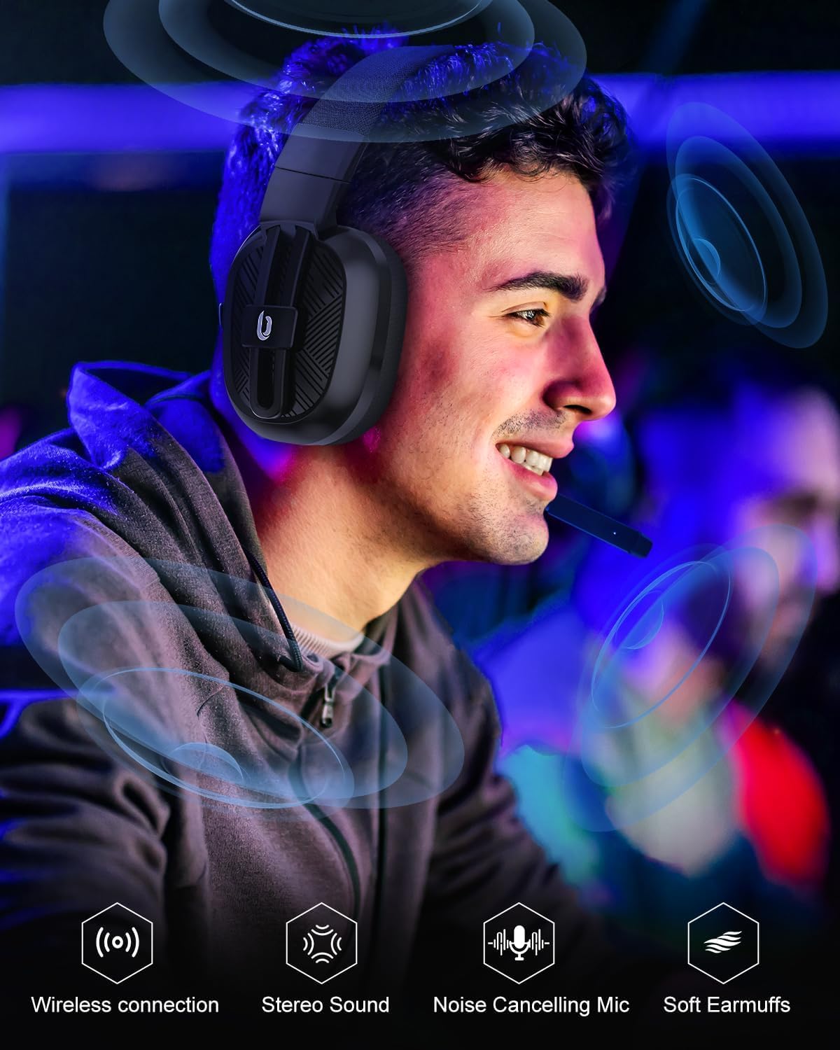 Thumbnail 2 de JIMYIU Cuffie Gaming Wireless 2.4GHz/BT: audio chiaro, comfort prolungato e compatibilità multi-piattaforma