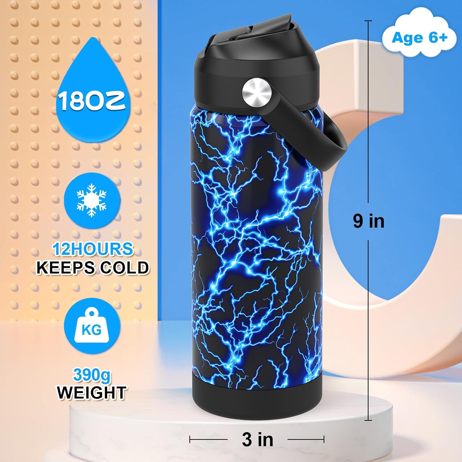 Thumbnail 1 de Ntswasd Boys Water Bottle with Straw (18 oz) — Insulated Stainless Steel Leak Proof Kids Cup