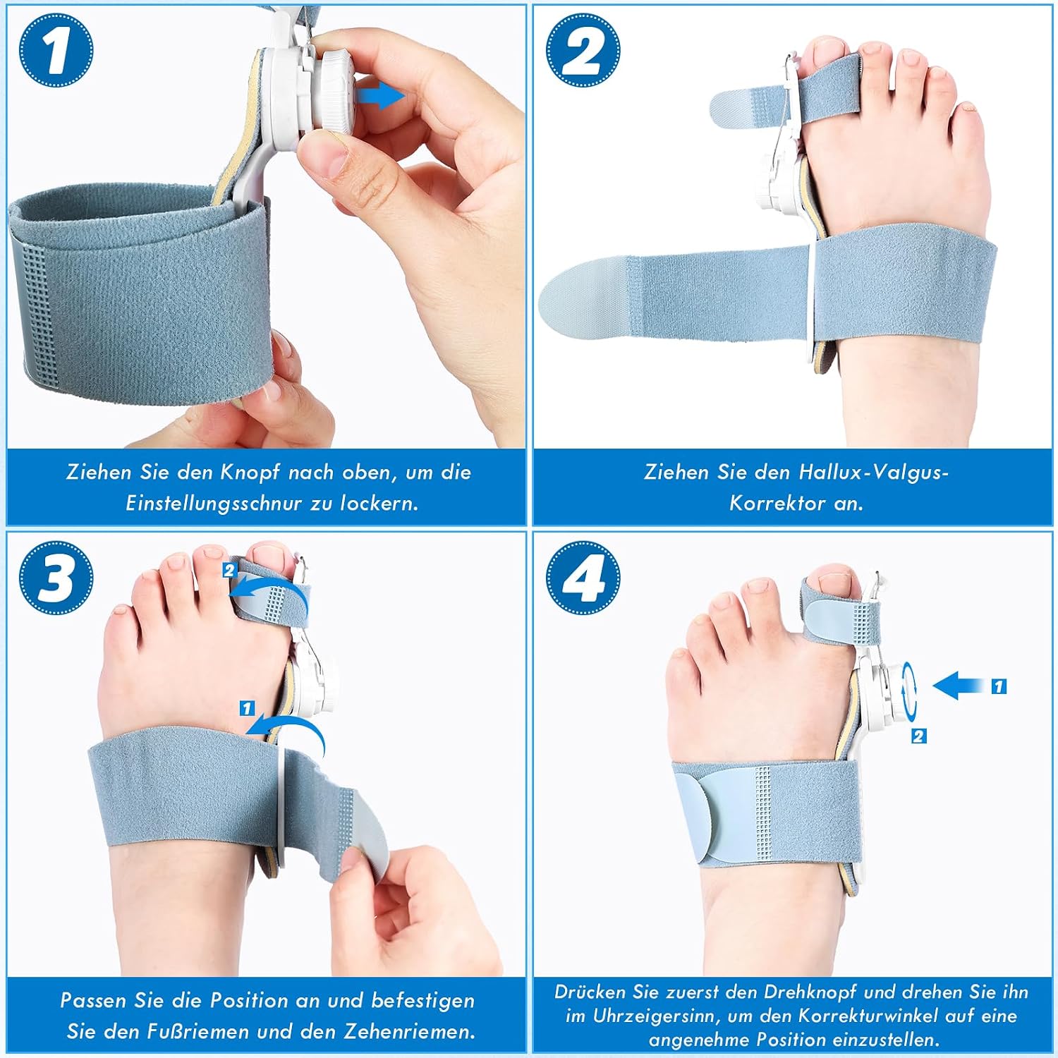 Detalle de Winyoher Hallux Valgus Korrekturset – Verstellbare Schiene und 2 Silikon-Zehenspreizer, Tag & Nacht