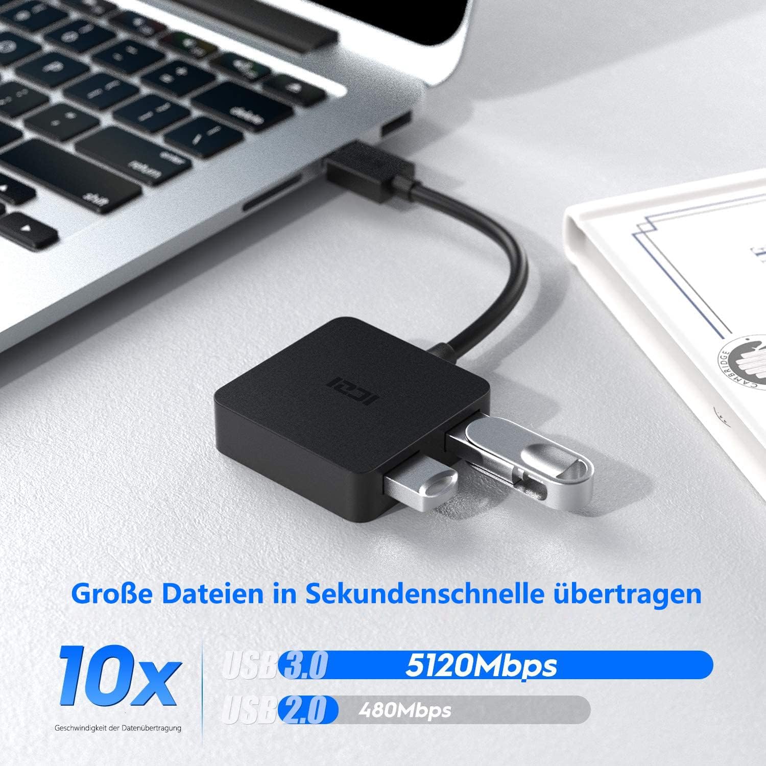 Thumbnail 4 de ICZI USB Hub 3.0 Verteiler: 4-Port Multiport Docking-Adapter für Laptop, Mac und mehr