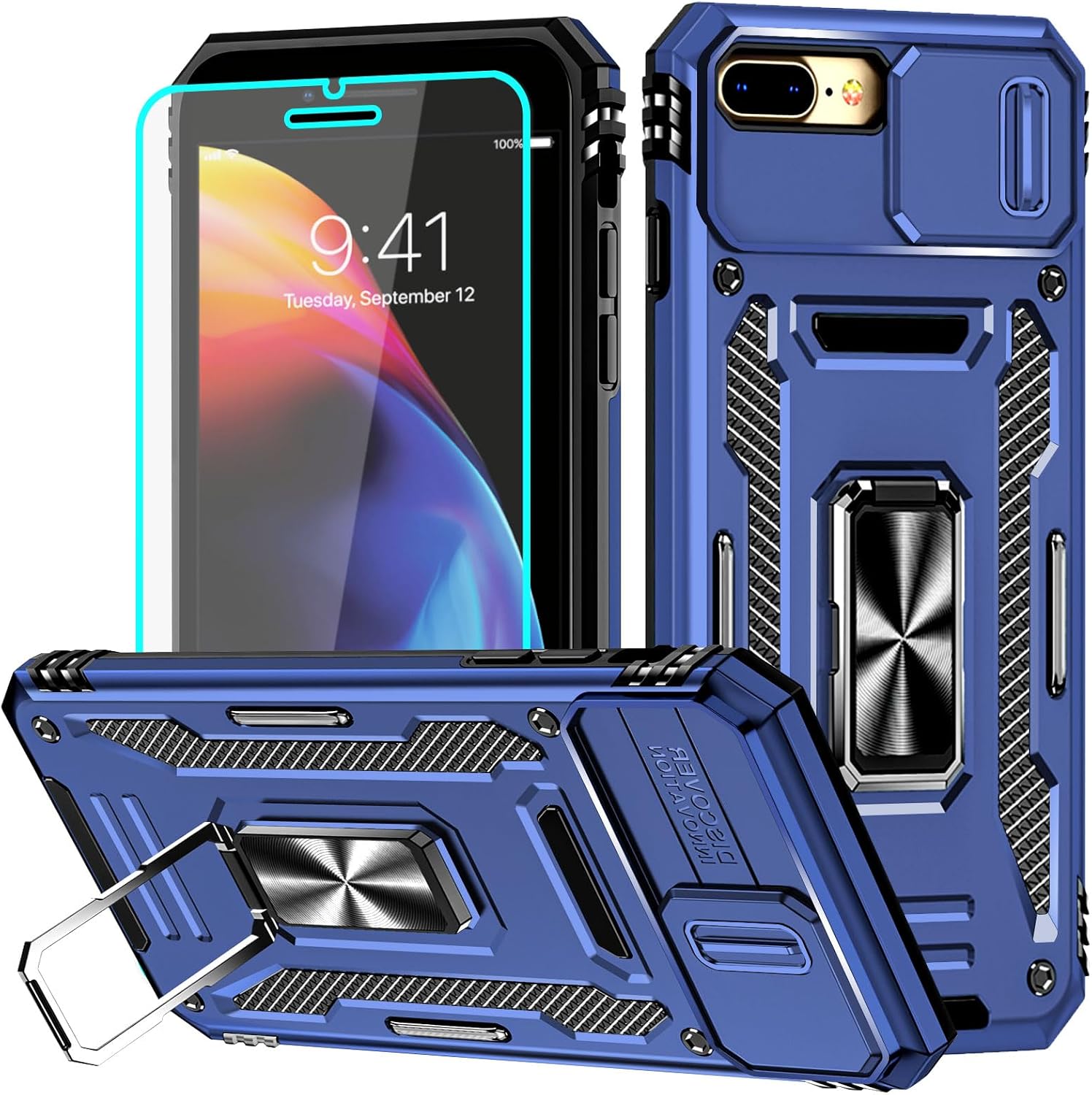 Thumbnail 6 de Aozuoton iPhone 8 Plus/7 Plus Case with HD Screen Protector & Rotating Kickstand
