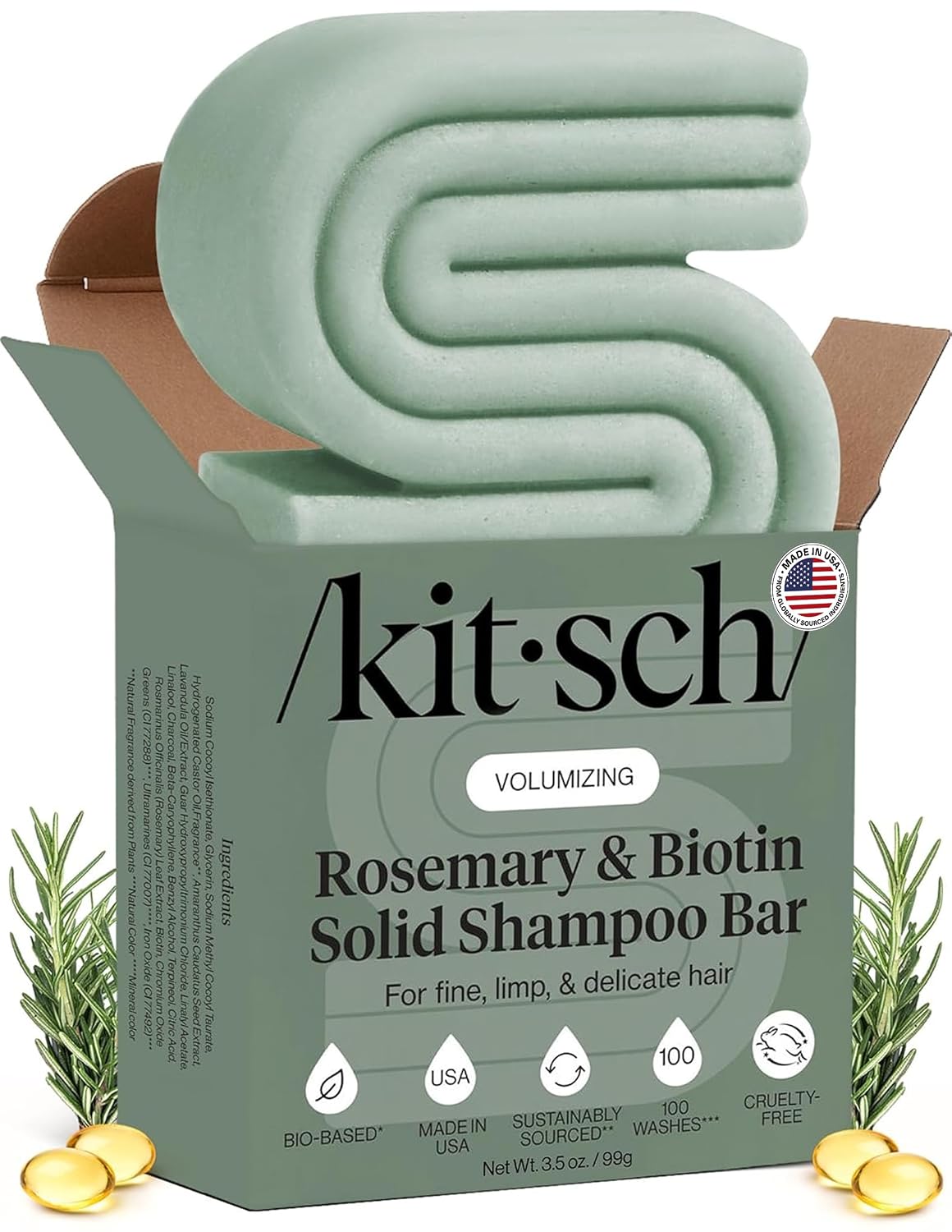 Detalle de Kitsch Rosemary & Biotin Shampoo Bar (3.5 oz) — Volumizing, Strengthening Hair Growth Shampoo Bar