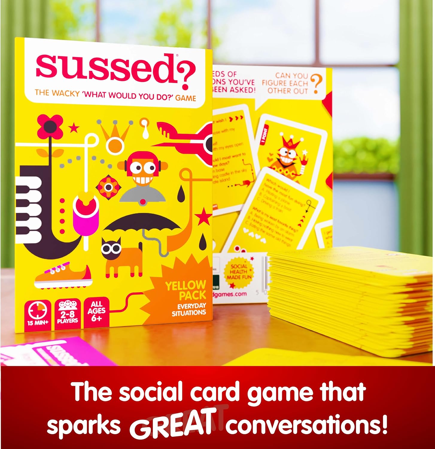 Detalle de SUSSED The Wacky ‘What Would You Do’ Social Card Game – Yellow Deck