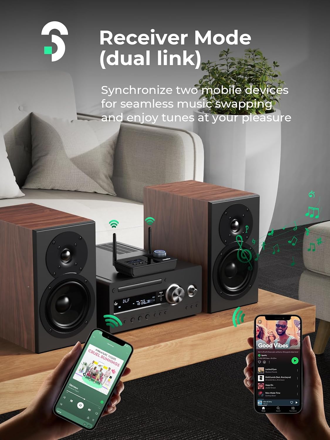 Detalle de Soomfon Emetteur Récepteur Bluetooth 5.3 3 en 1 pour TV (TX/RX/Bypass) double connexion, portée jusqu’à 30 m