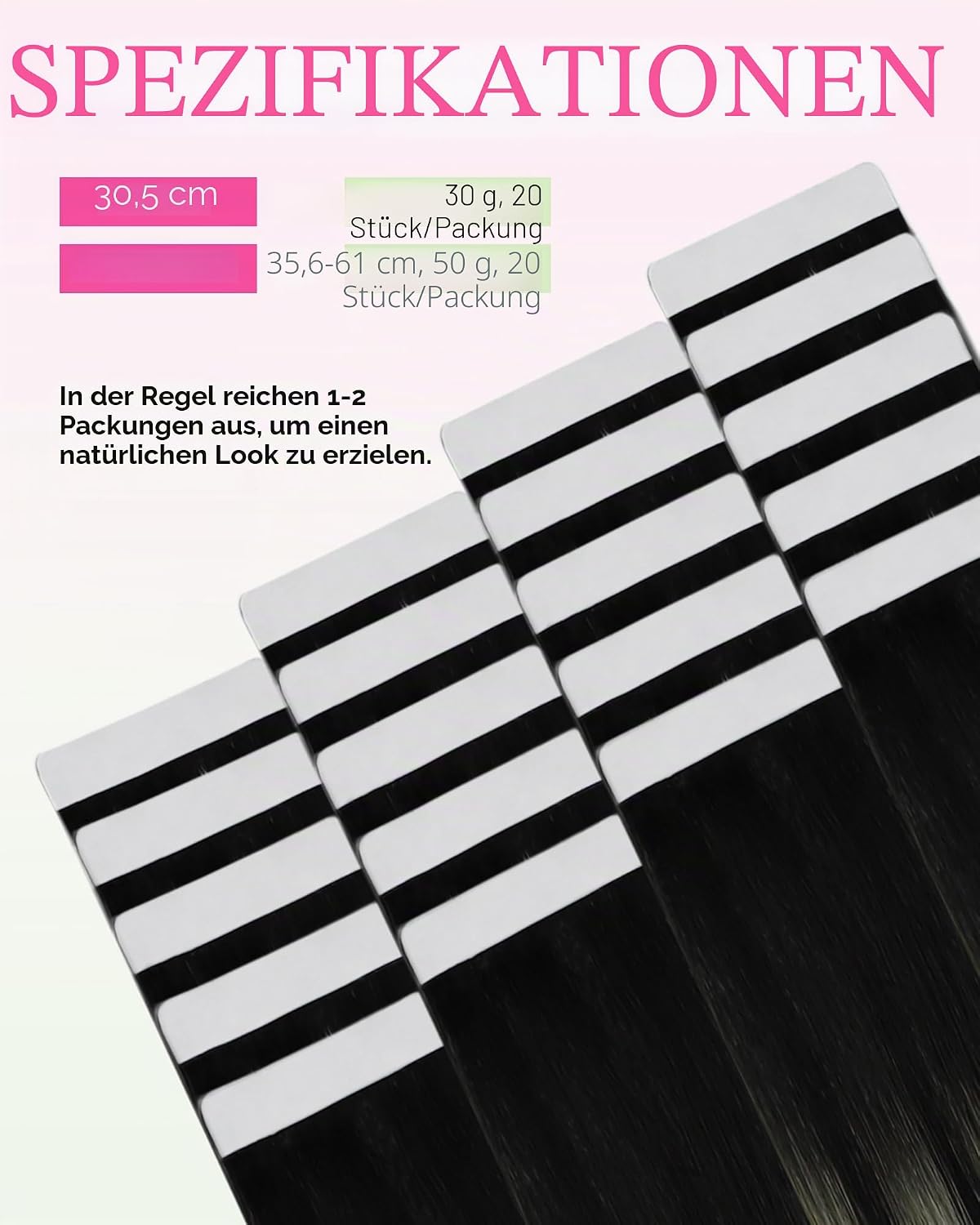 Detalle de YoungSee Tape Extensions Echthaar Ombre – 60 cm, Remy Echthaar, 50 g, 1B/S/1B