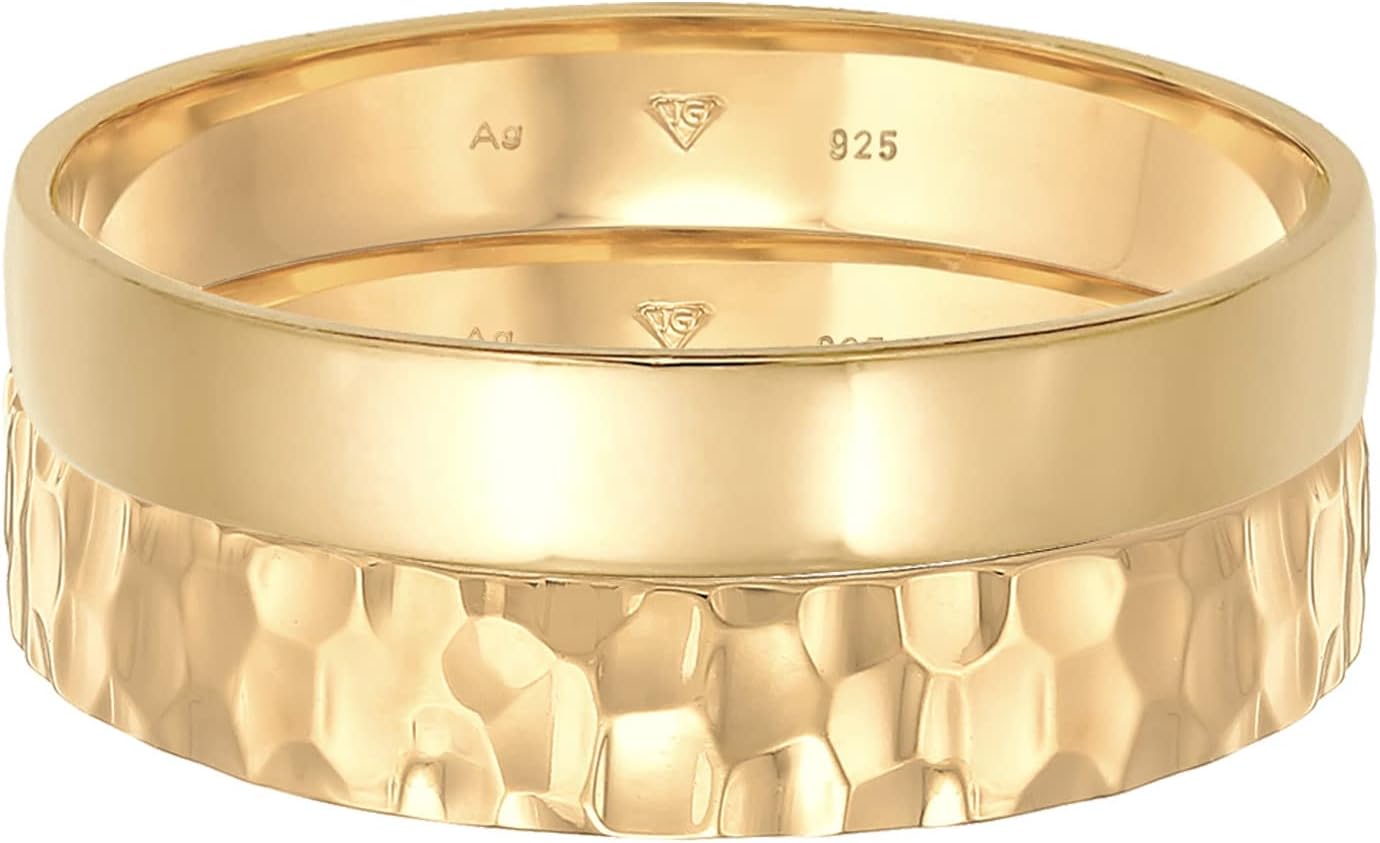 Detalle 2 de Kuzzoi Herrenringe Ring Set Silber (925 Sterling Silber vergoldet), 2-teilig im Bandring-Look – Größen 60–66