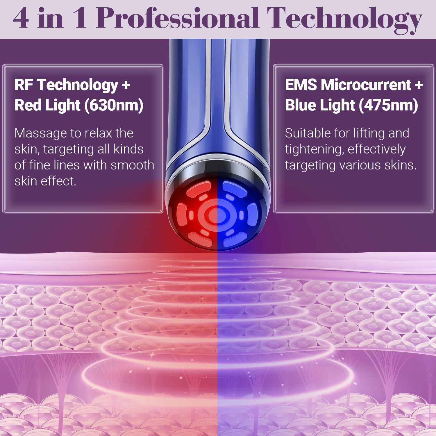 Thumbnail 1 de Appareil radiofréquence visage TUMAKOU 4 en 1 EMS micro-courant et luminothérapie (bleu rouge) pour le lifting à domicile