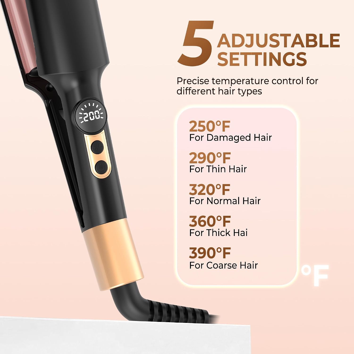 Detalle 2 de UKLISS Hair Waver Crimper 5‑temp 250–400°F