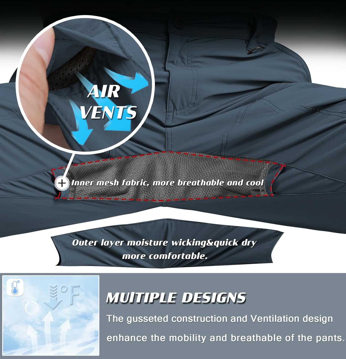 Thumbnail 2 de SPOSULEI Mens Lightweight Cargo Hiking Pants: 6-Pocket Water-Resistant Outdoor Trousers