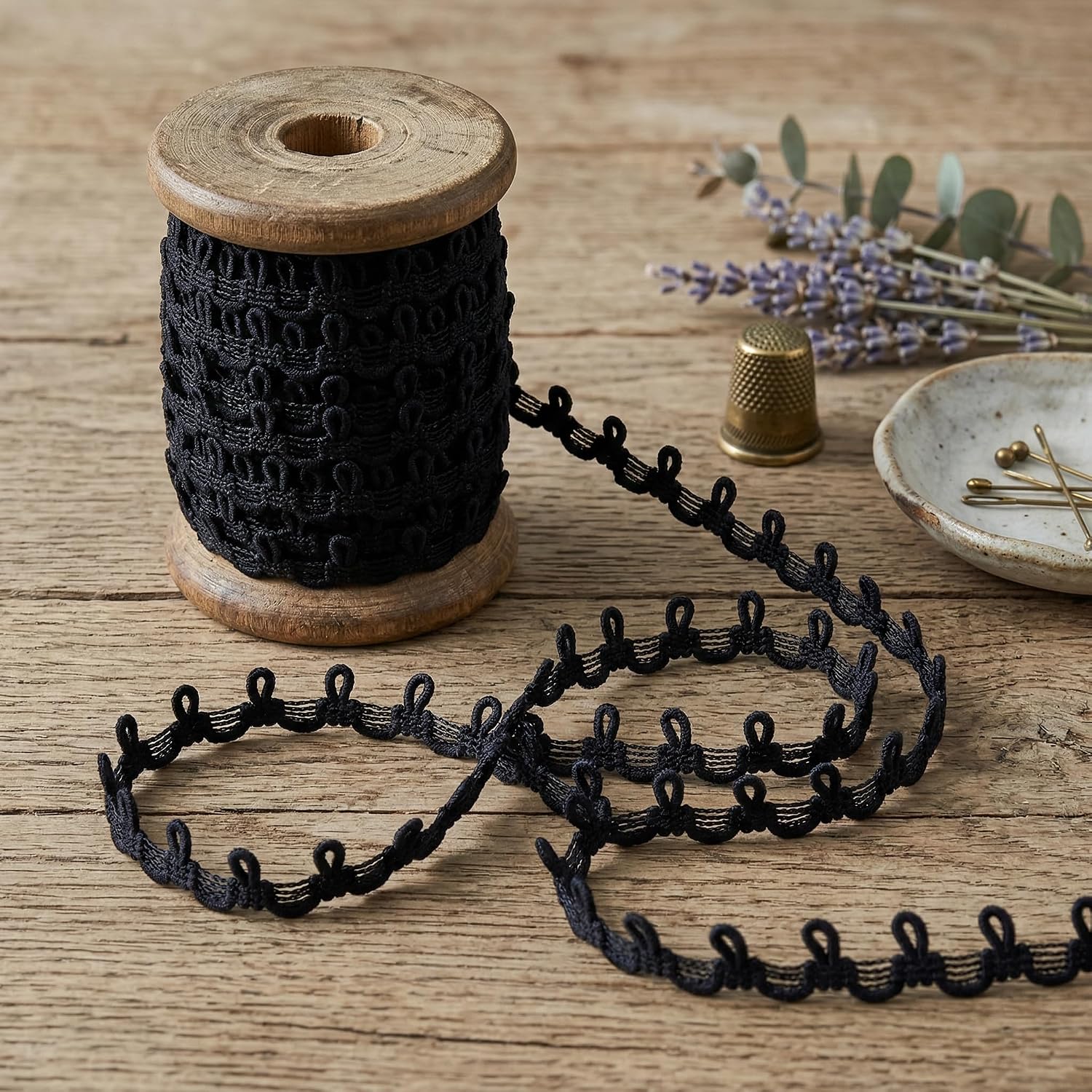 Detalle de IDONGCAI Petite Braid Trim with Elastic Button Loop, Black, 6 Yards