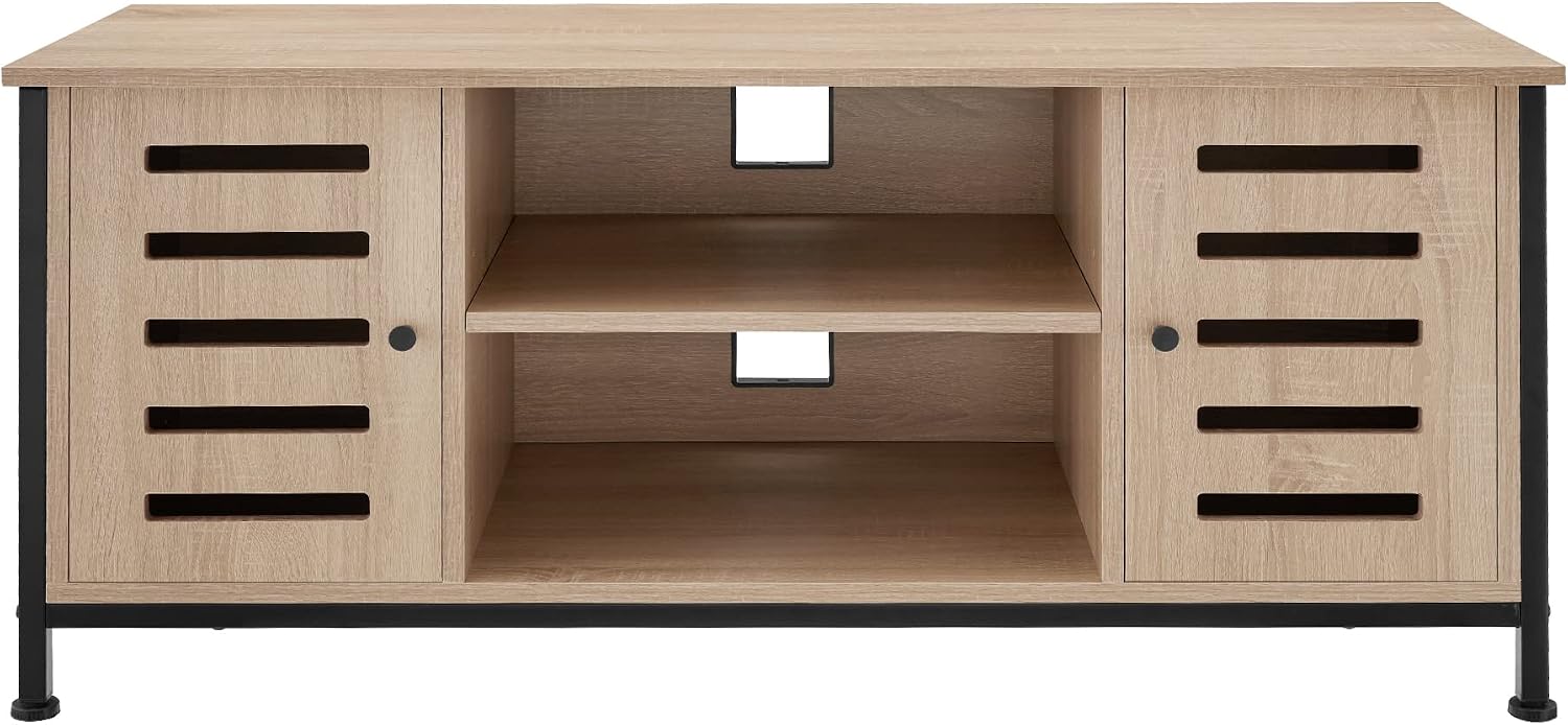 Detalle de tectake Carlow TV-bänk 110 × 41,5 × 50,5 cm i Sonoma-ek med svart stålram