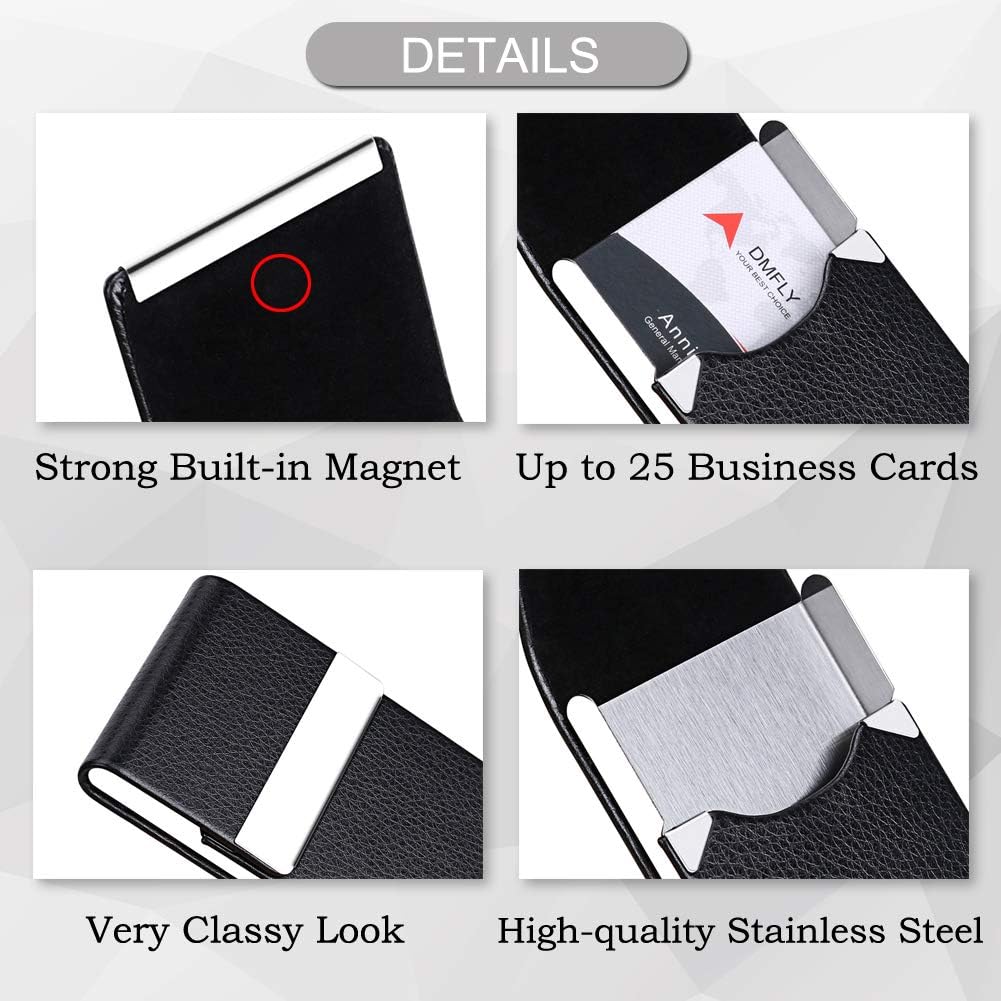 Thumbnail 5 de DMFLY Business Card Holder (Metal & PU Leather) with RFID Blocking and Magnetic Clasp, Black