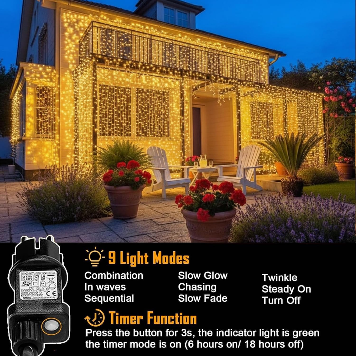 Detalle 2 de yowin Cortina de Luces 600 LED 6x3 m
