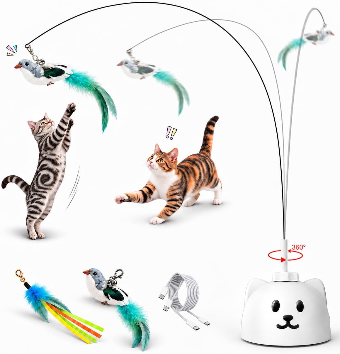Detalle de Catpick joy OK011A Interactive Cat Wand Toy, 360° Automatic Bird Motion