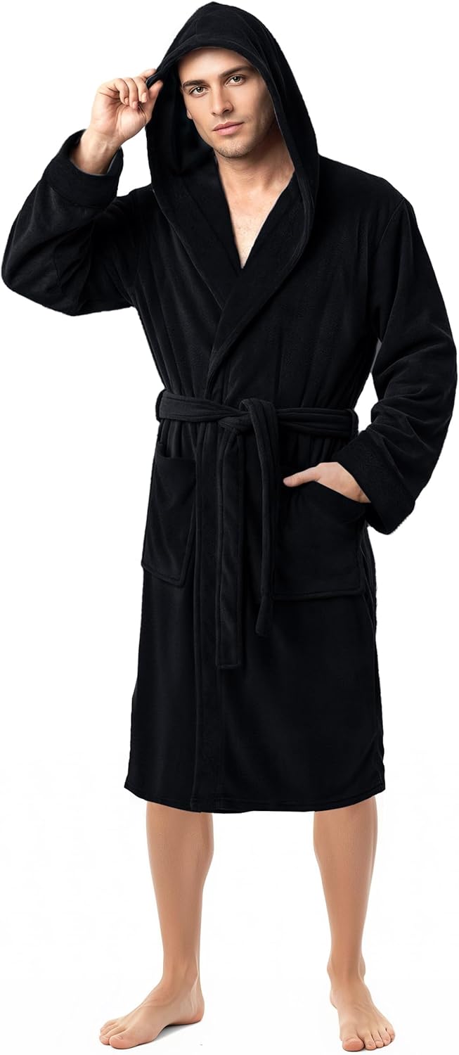 NY Threads vestaglia da uomo con cappuccio in morbido pile corallo, per sonno e relax