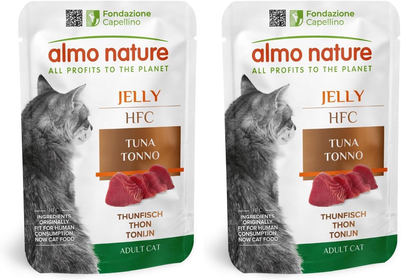 Detalle de Almo Nature HFC Jelly Tonno - Cibo umido monoproteico per gatti adulti, 55 g (confezione da 24), Human-Grade