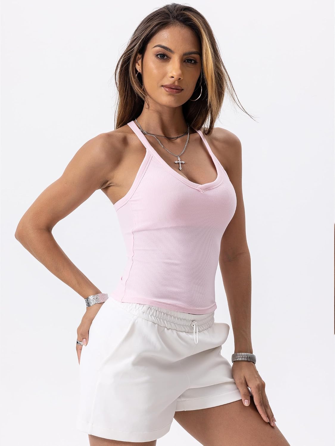 Detalle 2 de Danysu Padded V-Neck Tank Top with Removable Pads and Skin-Tone Lining