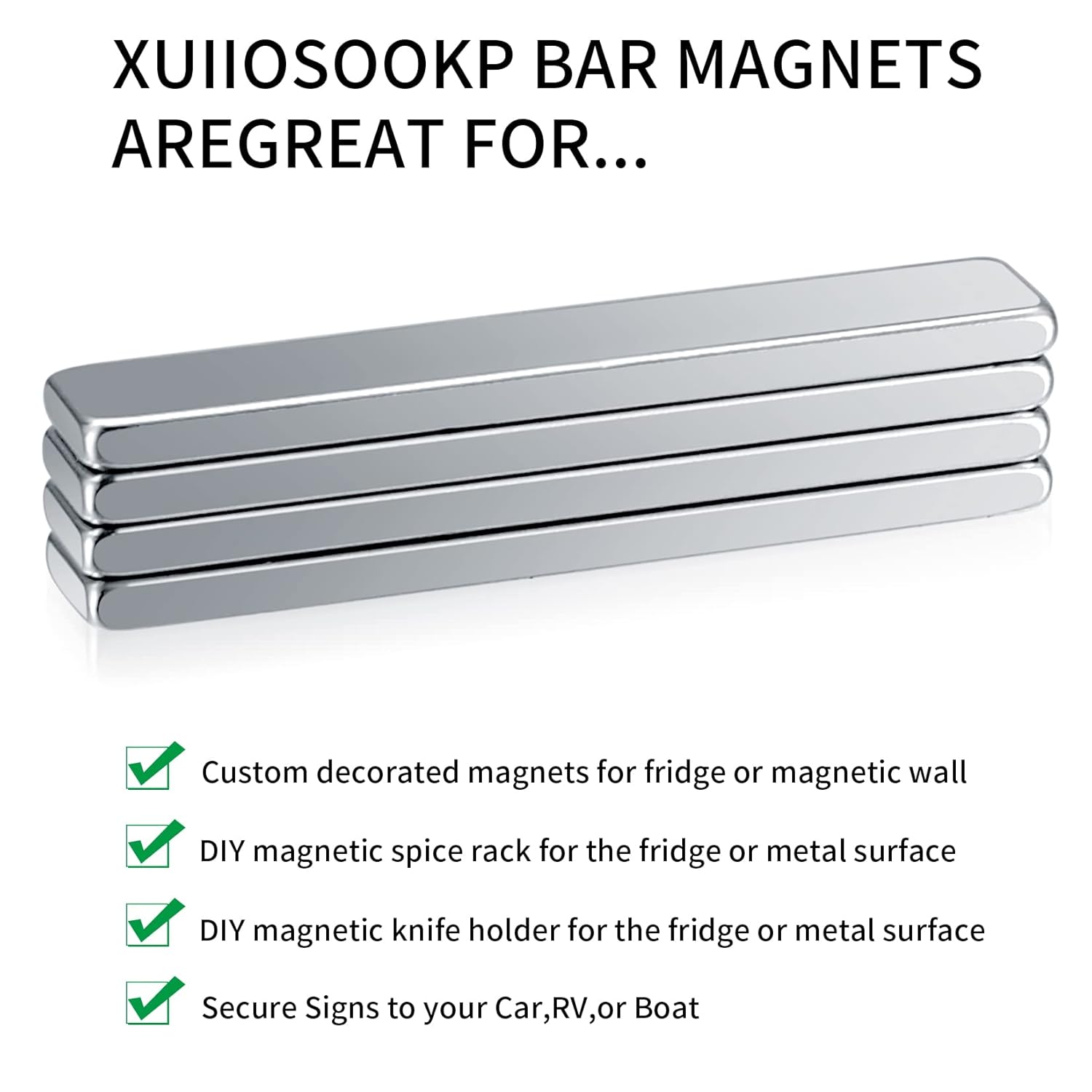 Detalle de 4 Pcs Strong Neodymium Bar Magnets – 50x10x3mm with Double‑Sided Adhesive
