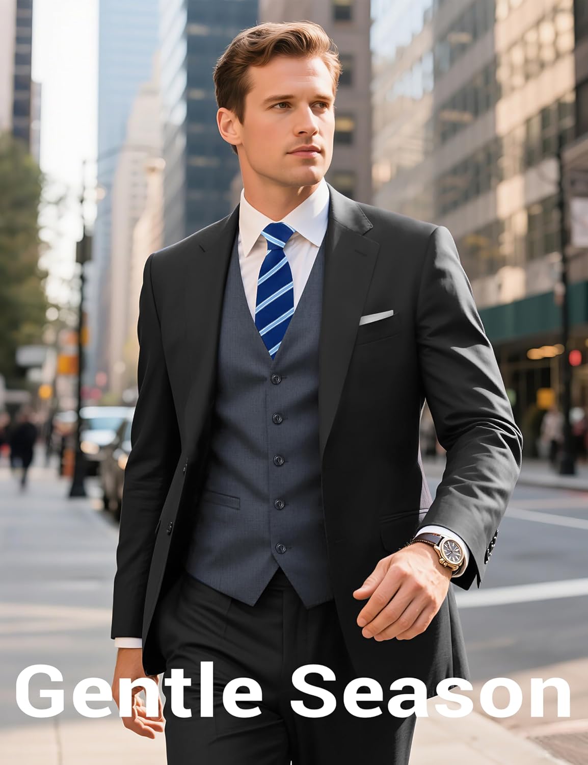 Detalle 1 de Gentle Season Mens Vest Suit Slim-Fit Suit Vest with Tie & Pocket Square