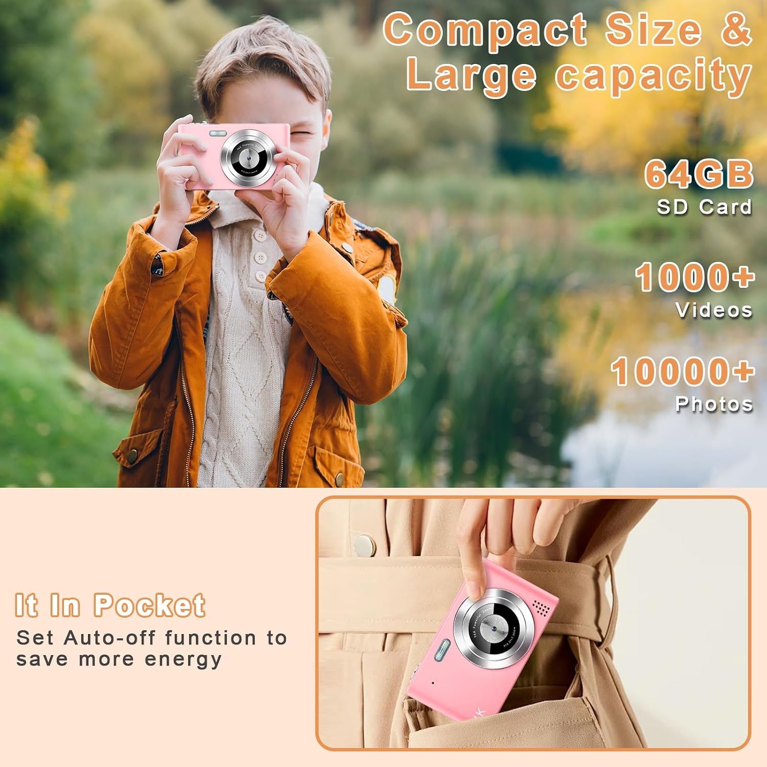 Thumbnail 4 de ocxu H15 Kids’ Digital Camera, 48MP, 16X Digital Zoom, Pink