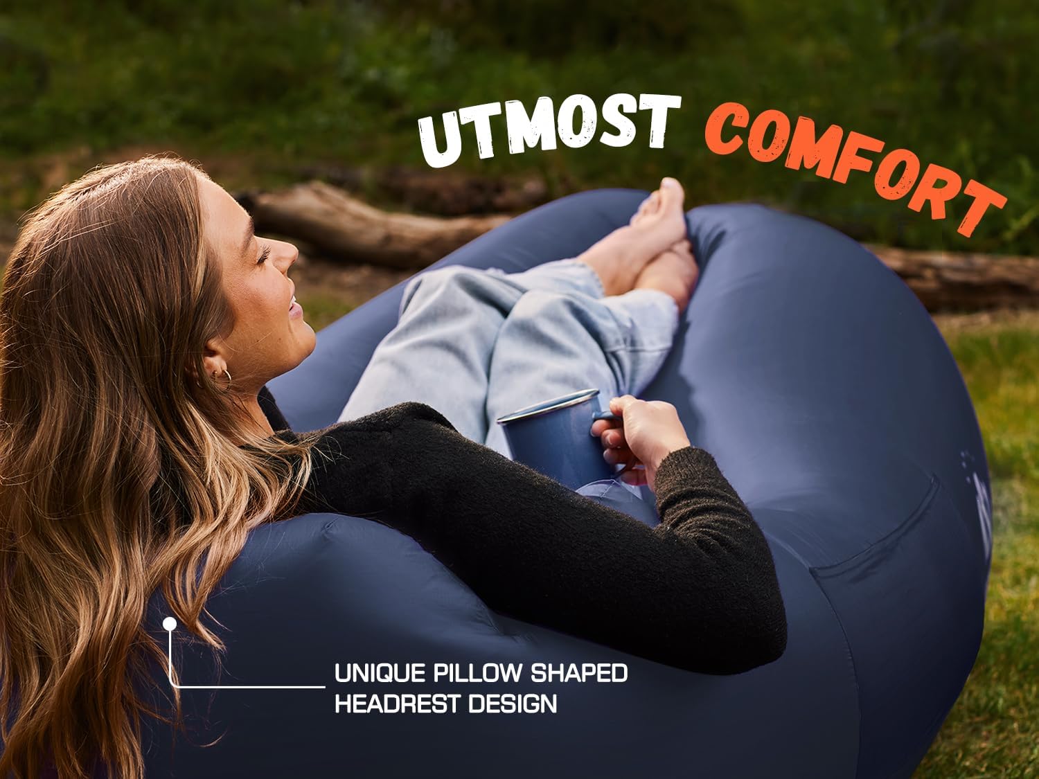 Detalle de WEKAPO Inflatable Couch Air Lounger Chair — Portable Blow-Up Sofa for Camping, Beach, Lawn & Outdoor Events