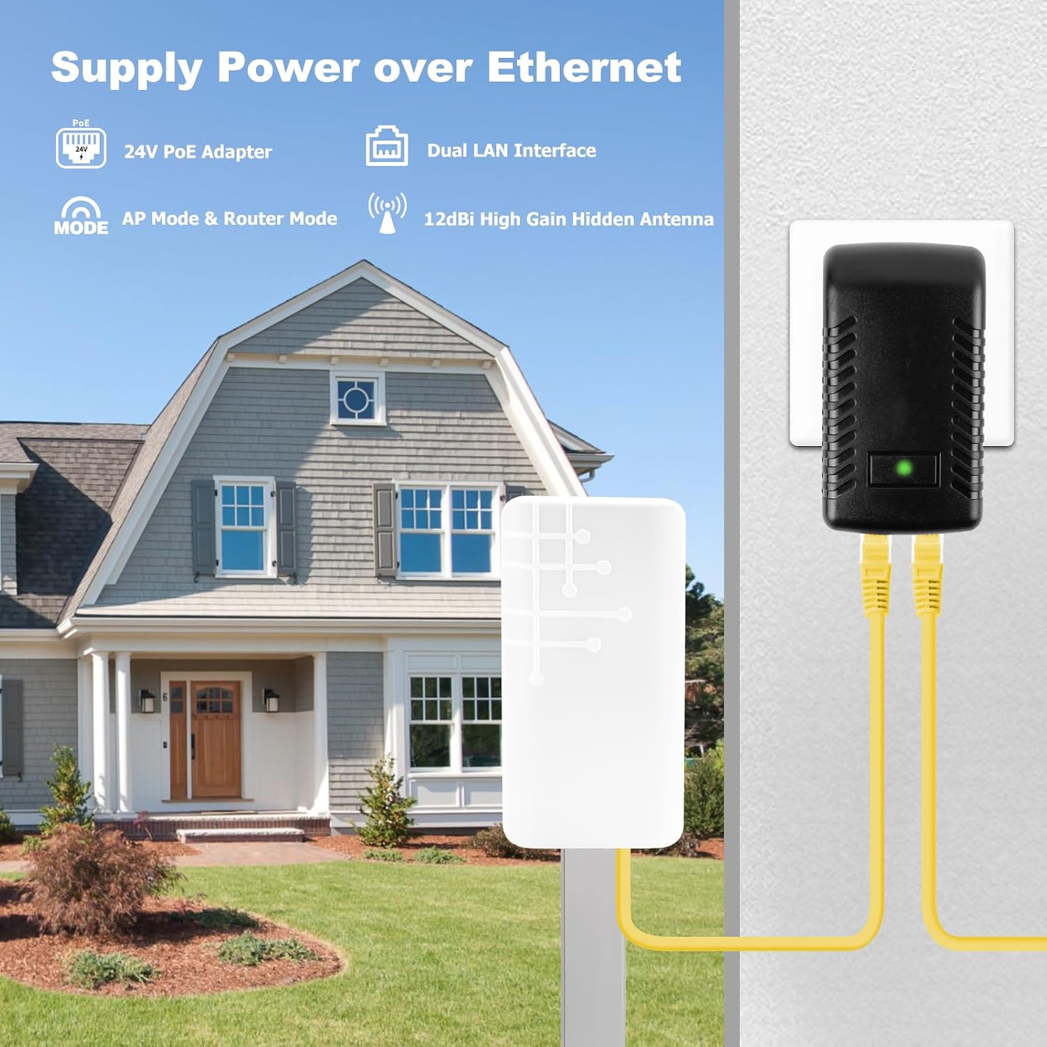 Detalle de MEETOWN Outdoor WLAN Repeater – 300 Mbps, wetterfester Außen-Verstärker IP65, mit LAN, Repeater/Router/AP-Modus