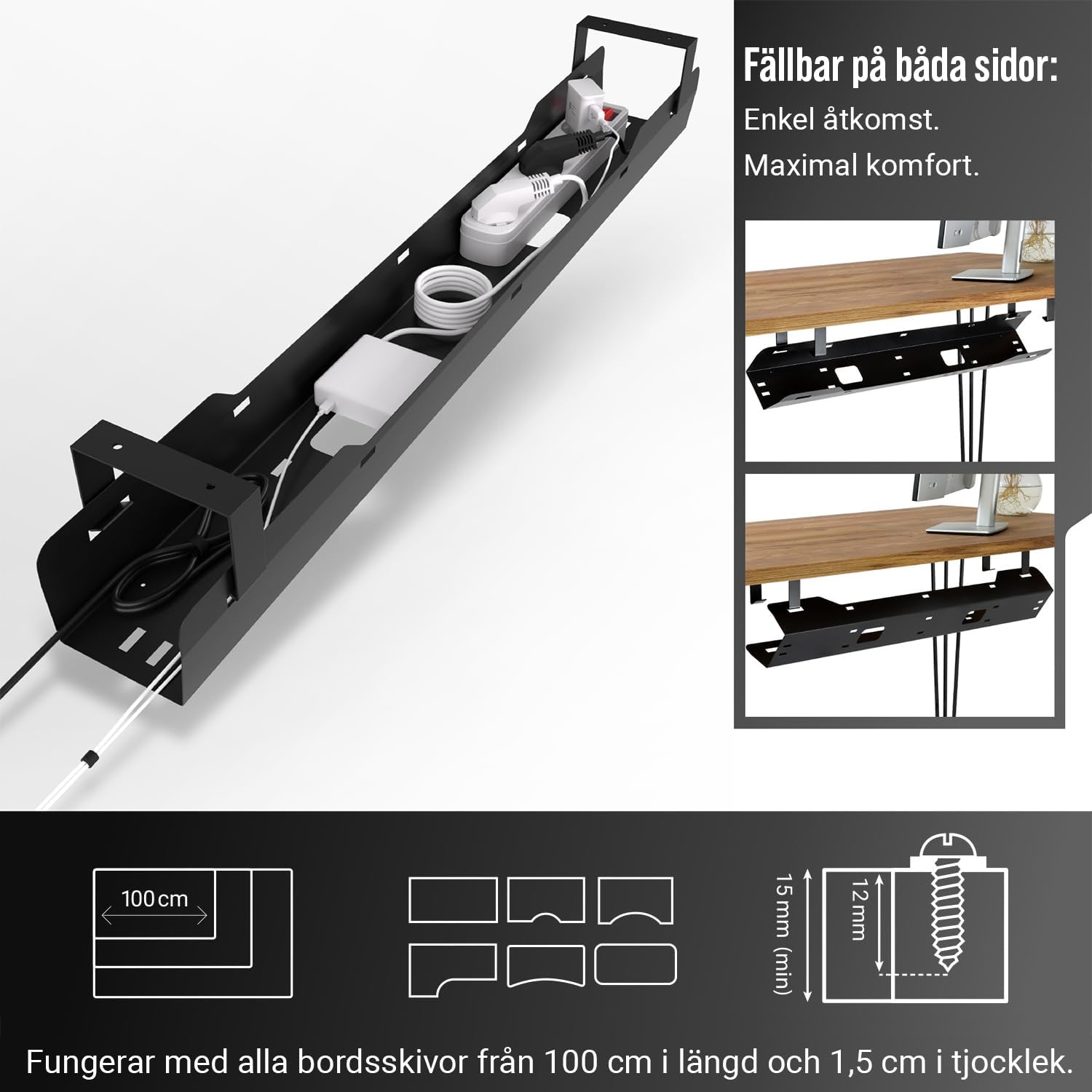 Detalle de Ultimate Setup kabelkanal för skrivbord, 90 cm i legerat stål, svart